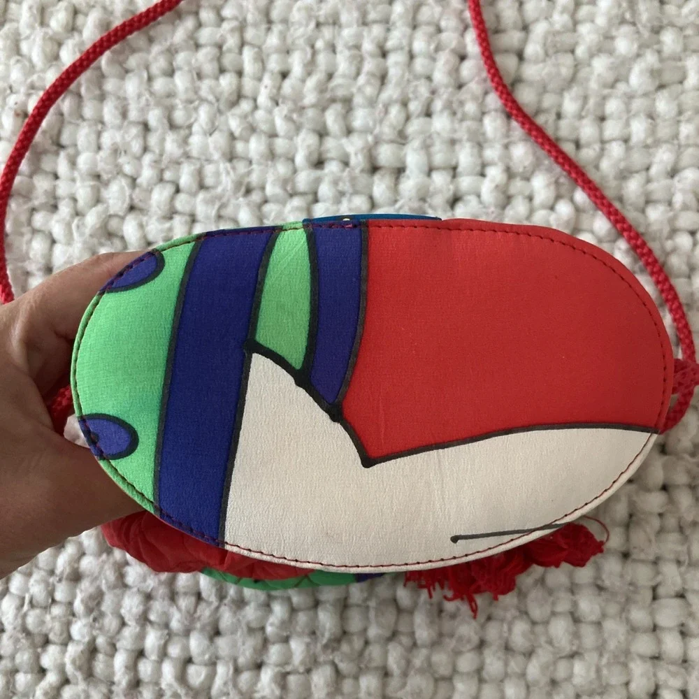 Vntg Hand Painted Silk Bulb Bag by‎ Silk Scapes Red Geometric Quilted Artwear